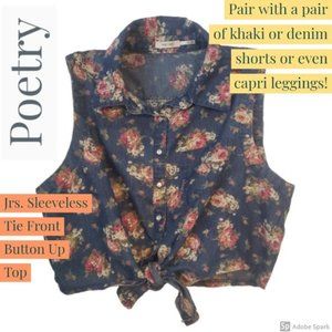 Poetry Sleeveless Tie Front Button Up Top Juniors